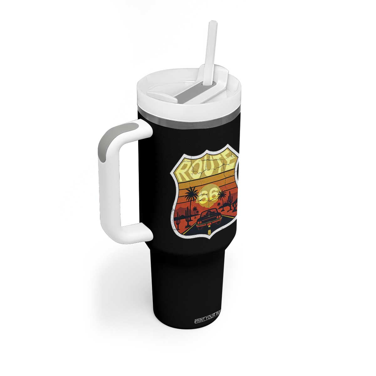 Retro Route Highway 66 Tumbler With Handle Vintage Americana Road Trip TS12 Print Your Wear