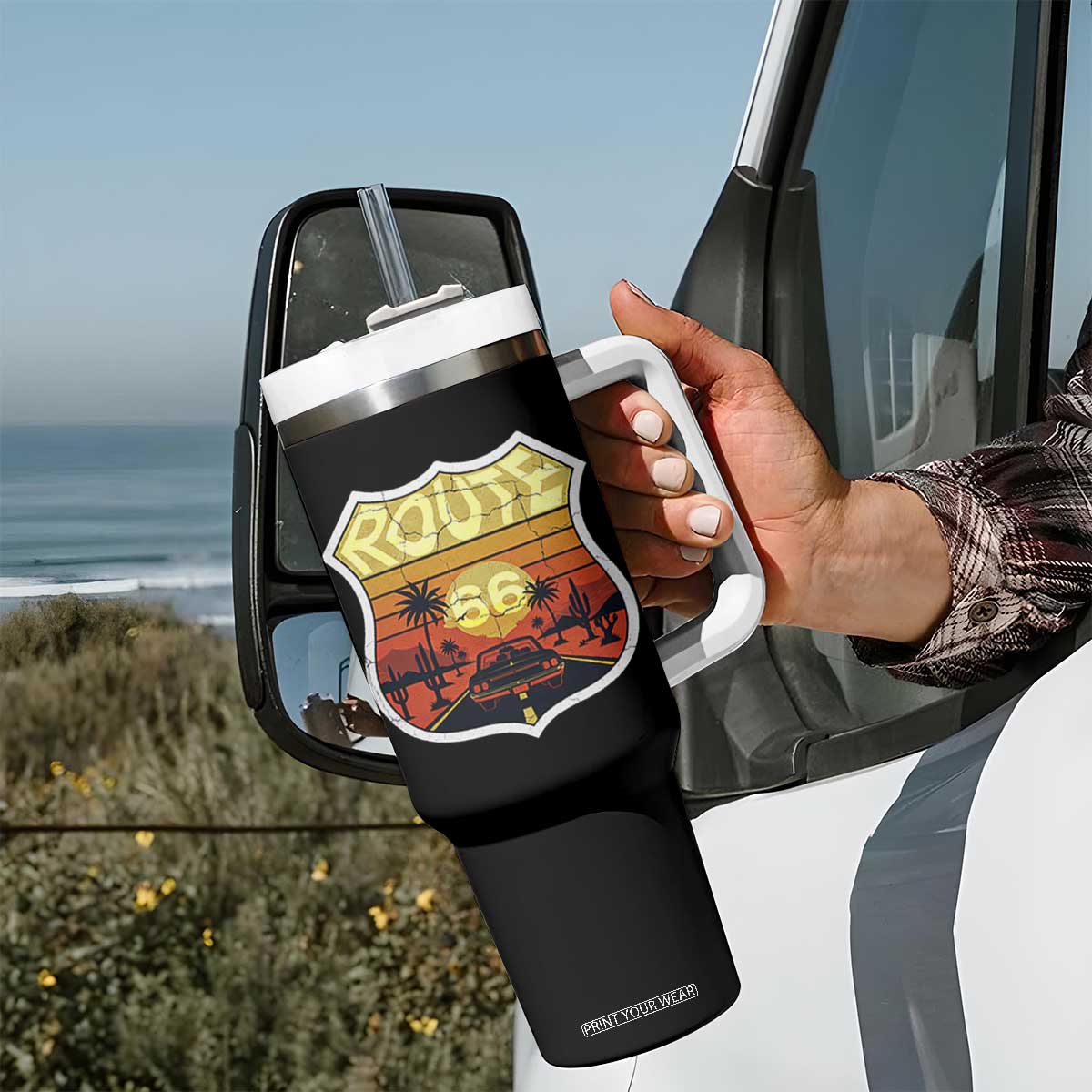 Retro Route Highway 66 Tumbler With Handle Vintage Americana Road Trip TS12 Print Your Wear