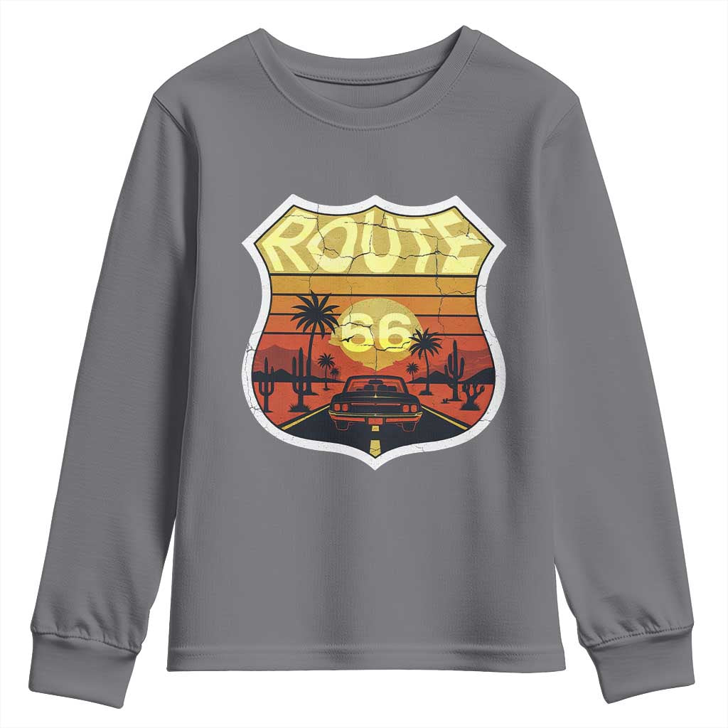 Retro Route Highway 66 Youth Sweatshirt Vintage Americana Road Trip TS12 Charcoal Print Your Wear