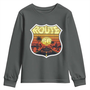 Retro Route Highway 66 Youth Sweatshirt Vintage Americana Road Trip TS12 Dark Heather Print Your Wear