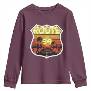 Retro Route Highway 66 Youth Sweatshirt Vintage Americana Road Trip TS12 Maroon Print Your Wear