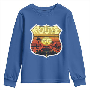 Retro Route Highway 66 Youth Sweatshirt Vintage Americana Road Trip TS12 Royal Blue Print Your Wear