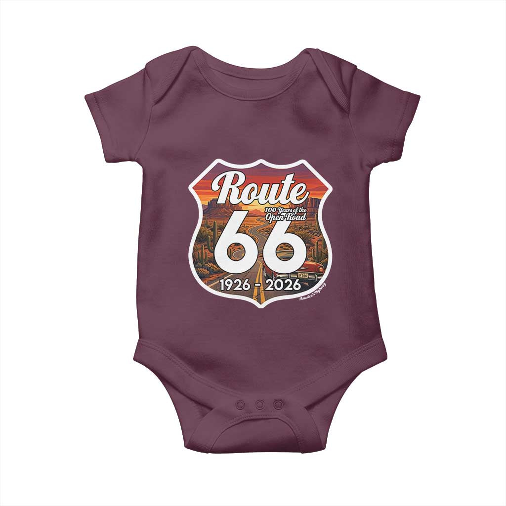 Route Highway 66 Centennial Baby Onesie Vintage Distressed Americas Highway TS12 Maroon Print Your Wear
