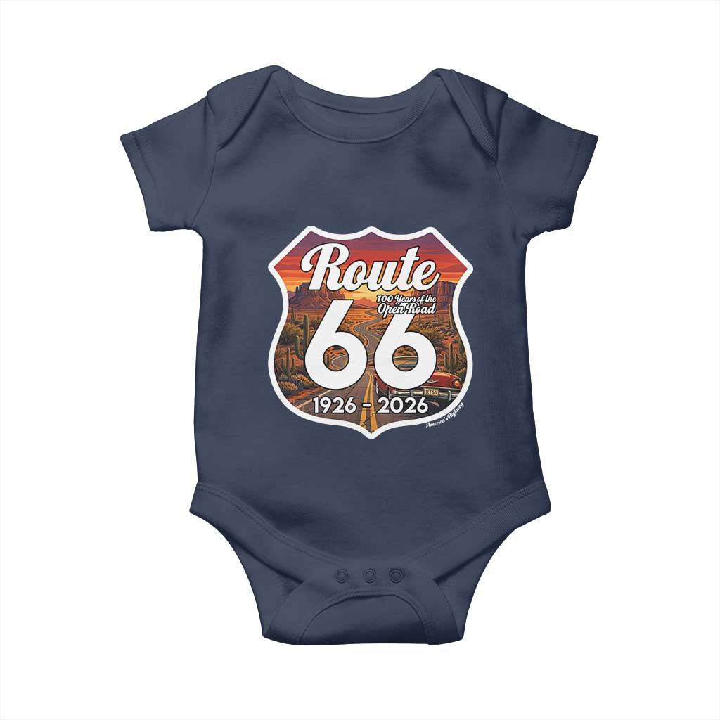 Route Highway 66 Centennial Baby Onesie Vintage Distressed Americas Highway TS12 Navy Print Your Wear