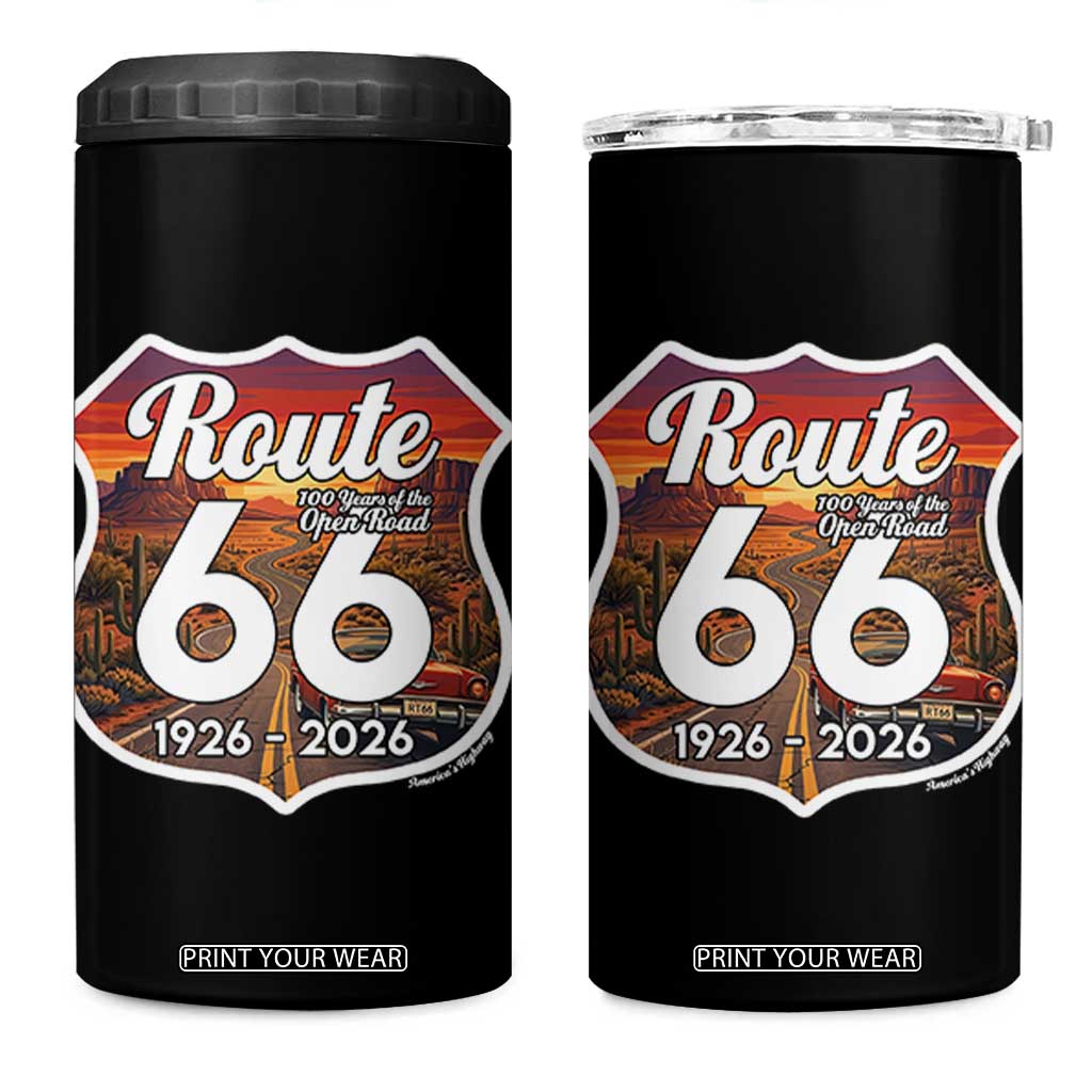 Route Highway 66 Centennial 4 in 1 Can Cooler Tumbler Vintage Distressed Americas Highway TS12 One Size: 16 oz Black Print Your Wear