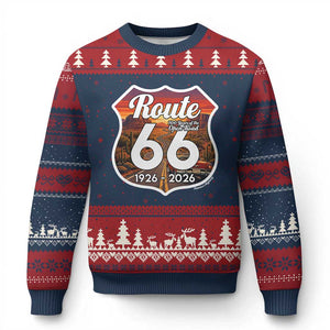 Route Highway 66 Centennial Ugly Christmas Sweater Vintage Distressed Americas Highway TS12 Navy Red Print Your Wear