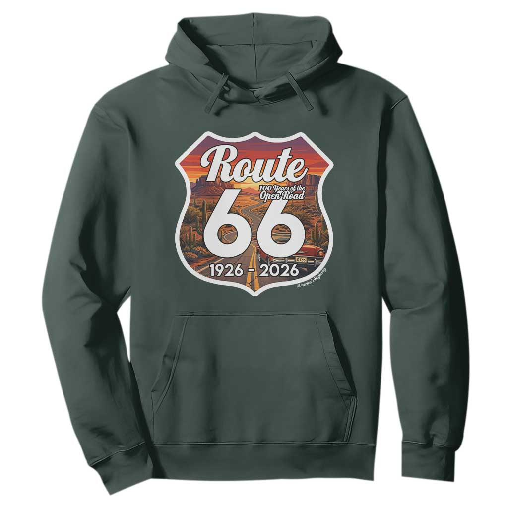 Route Highway 66 Centennial Hoodie Vintage Distressed Americas Highway TS12 Dark Forest Green Print Your Wear