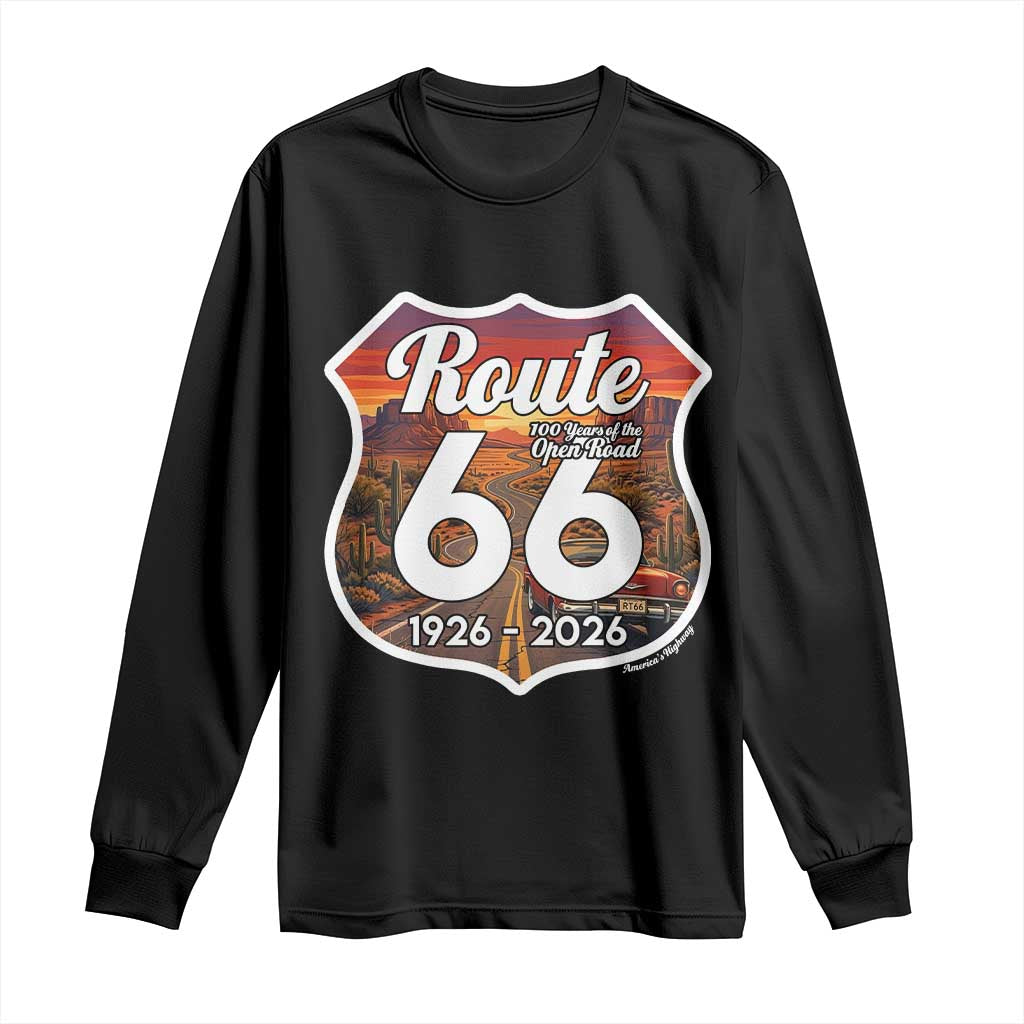 Route Highway 66 Centennial Long Sleeve Shirt Vintage Distressed Americas Highway TS12 Black Print Your Wear