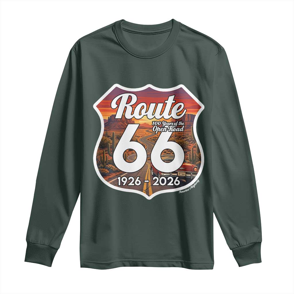 Route Highway 66 Centennial Long Sleeve Shirt Vintage Distressed Americas Highway TS12 Dark Forest Green Print Your Wear