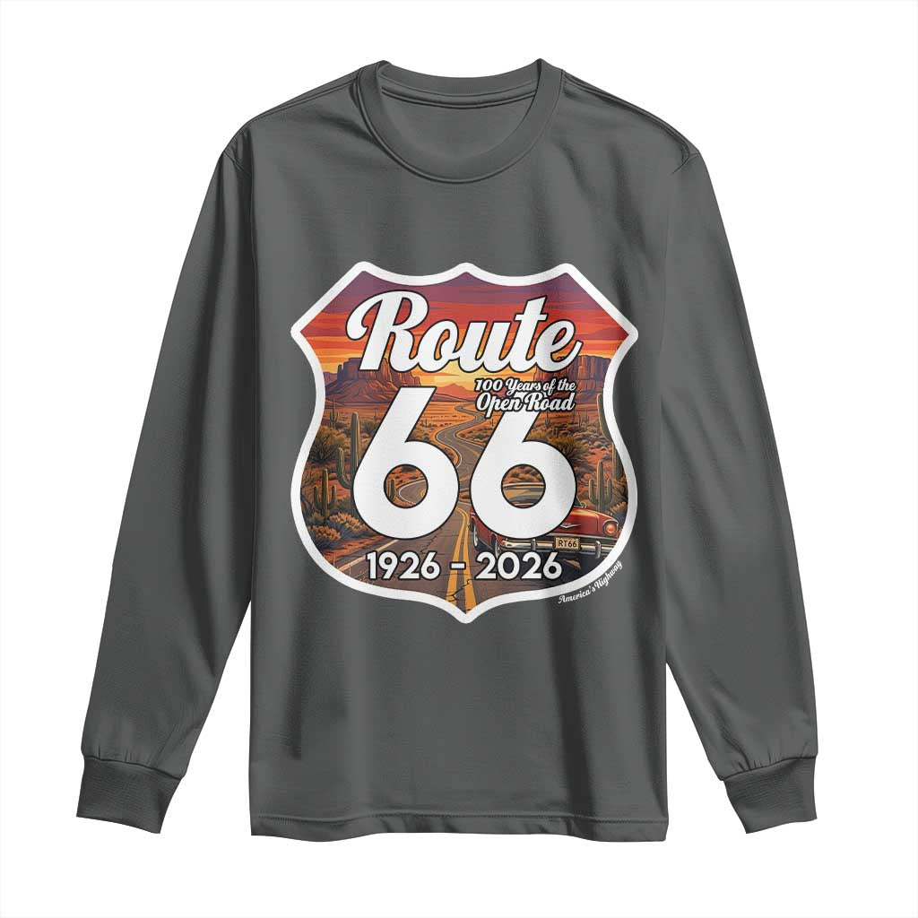 Route Highway 66 Centennial Long Sleeve Shirt Vintage Distressed Americas Highway TS12 Dark Heather Print Your Wear
