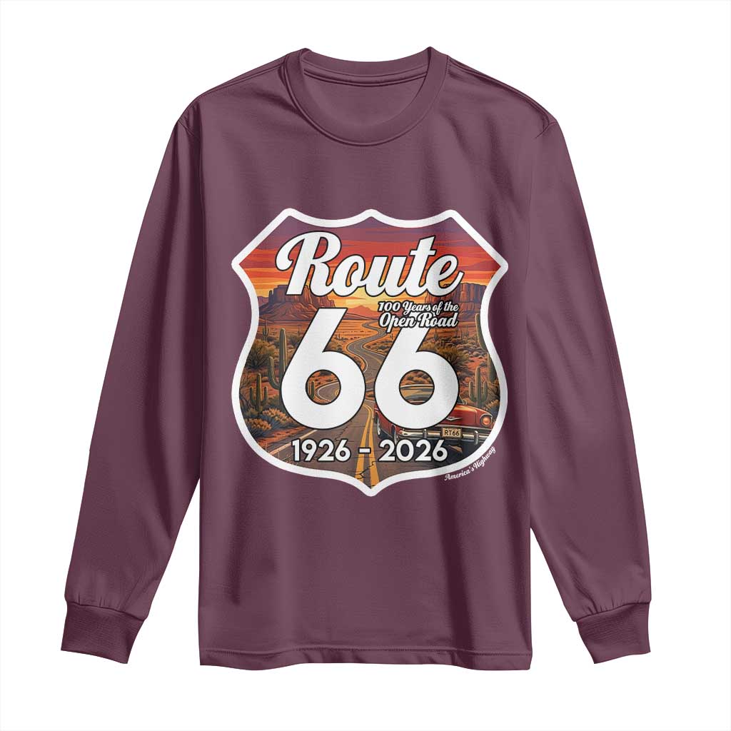 Route Highway 66 Centennial Long Sleeve Shirt Vintage Distressed Americas Highway TS12 Maroon Print Your Wear