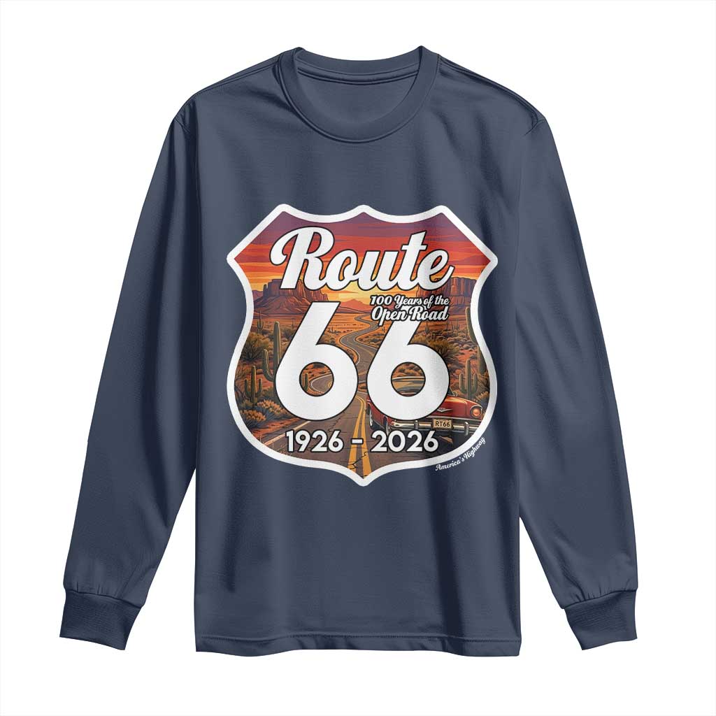 Route Highway 66 Centennial Long Sleeve Shirt Vintage Distressed Americas Highway TS12 Navy Print Your Wear