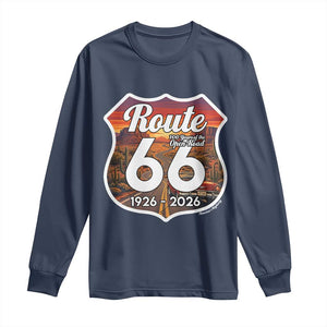 Route Highway 66 Centennial Long Sleeve Shirt Vintage Distressed Americas Highway TS12 Navy Print Your Wear