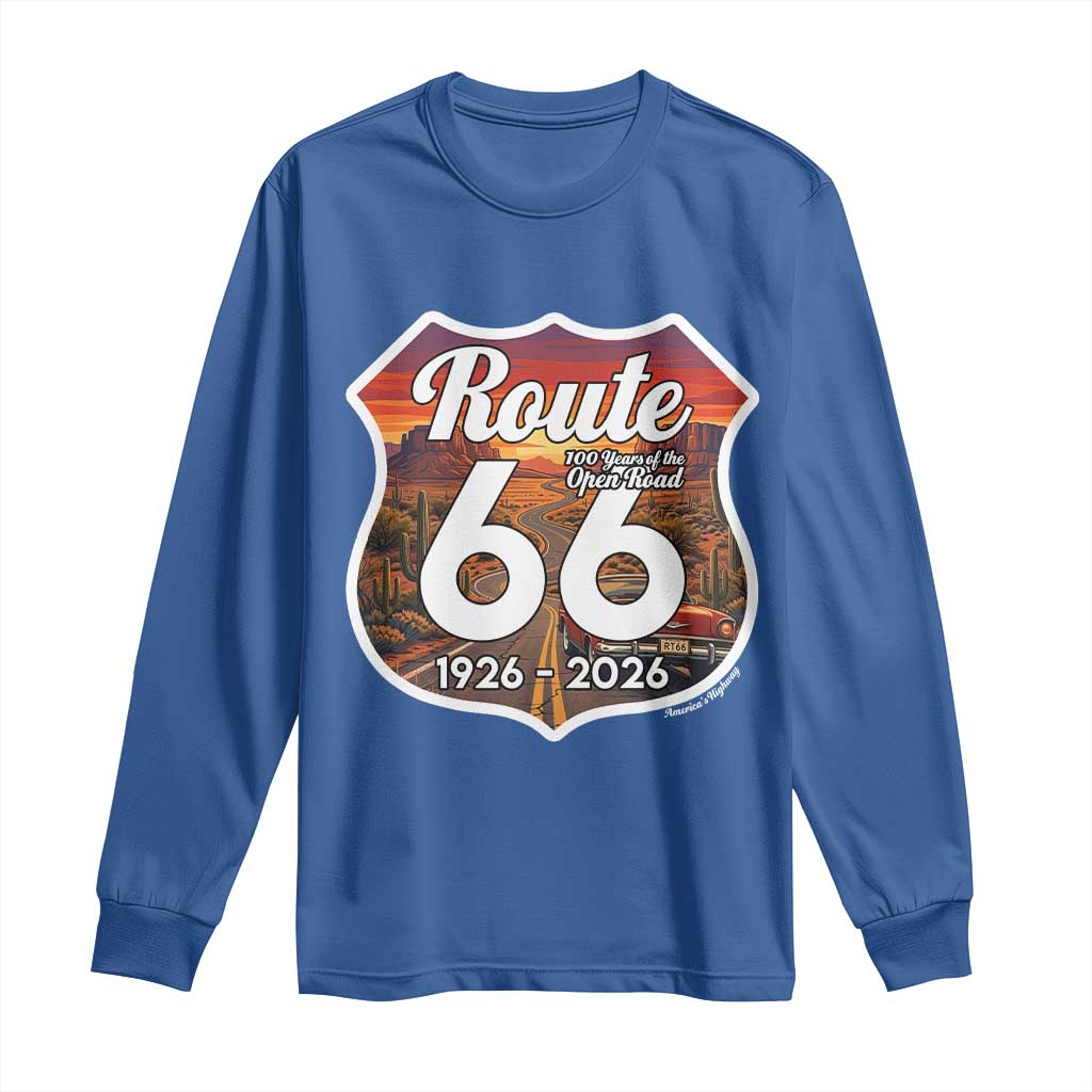 Route Highway 66 Centennial Long Sleeve Shirt Vintage Distressed Americas Highway TS12 Royal Blue Print Your Wear