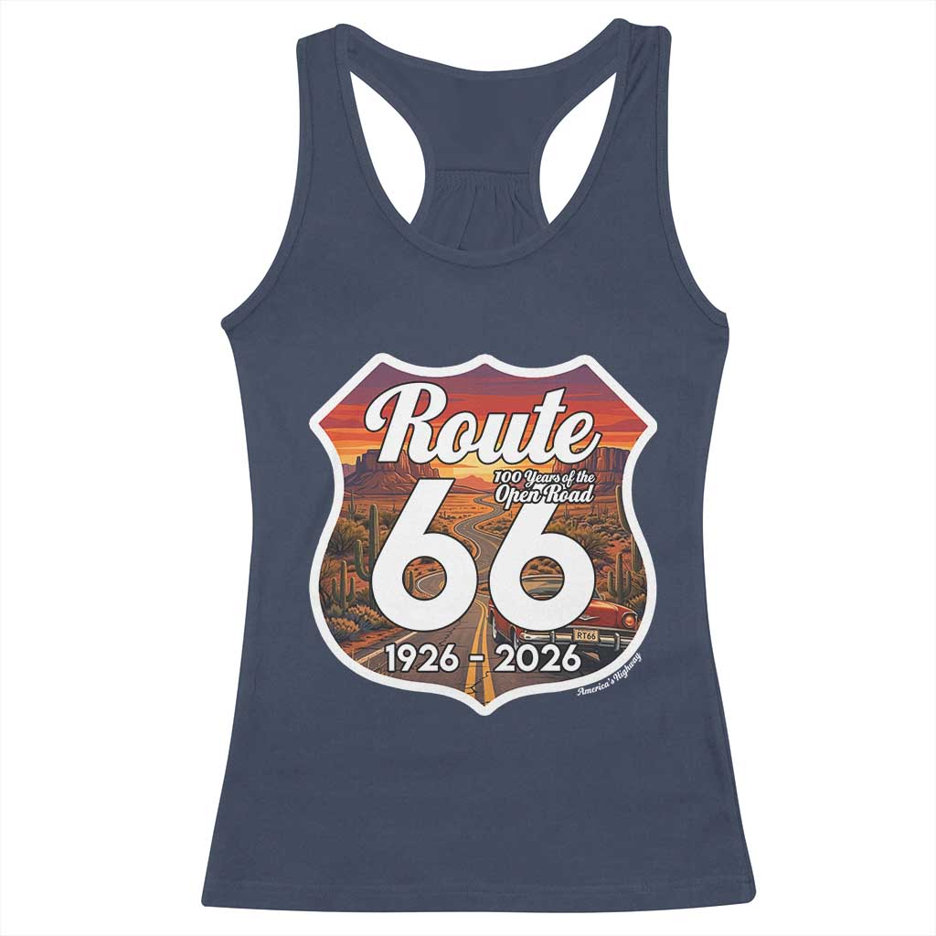 Route Highway 66 Centennial Racerback Tank Top Vintage Distressed Americas Highway TS12 Navy Print Your Wear