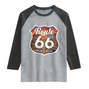Route Highway 66 Centennial Raglan Shirt Vintage Distressed Americas Highway TS12 Heather Gray Heather Charcoal Print Your Wear