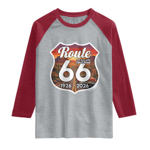 Route Highway 66 Centennial Raglan Shirt Vintage Distressed Americas Highway TS12 Heather Gray Heather Red Print Your Wear