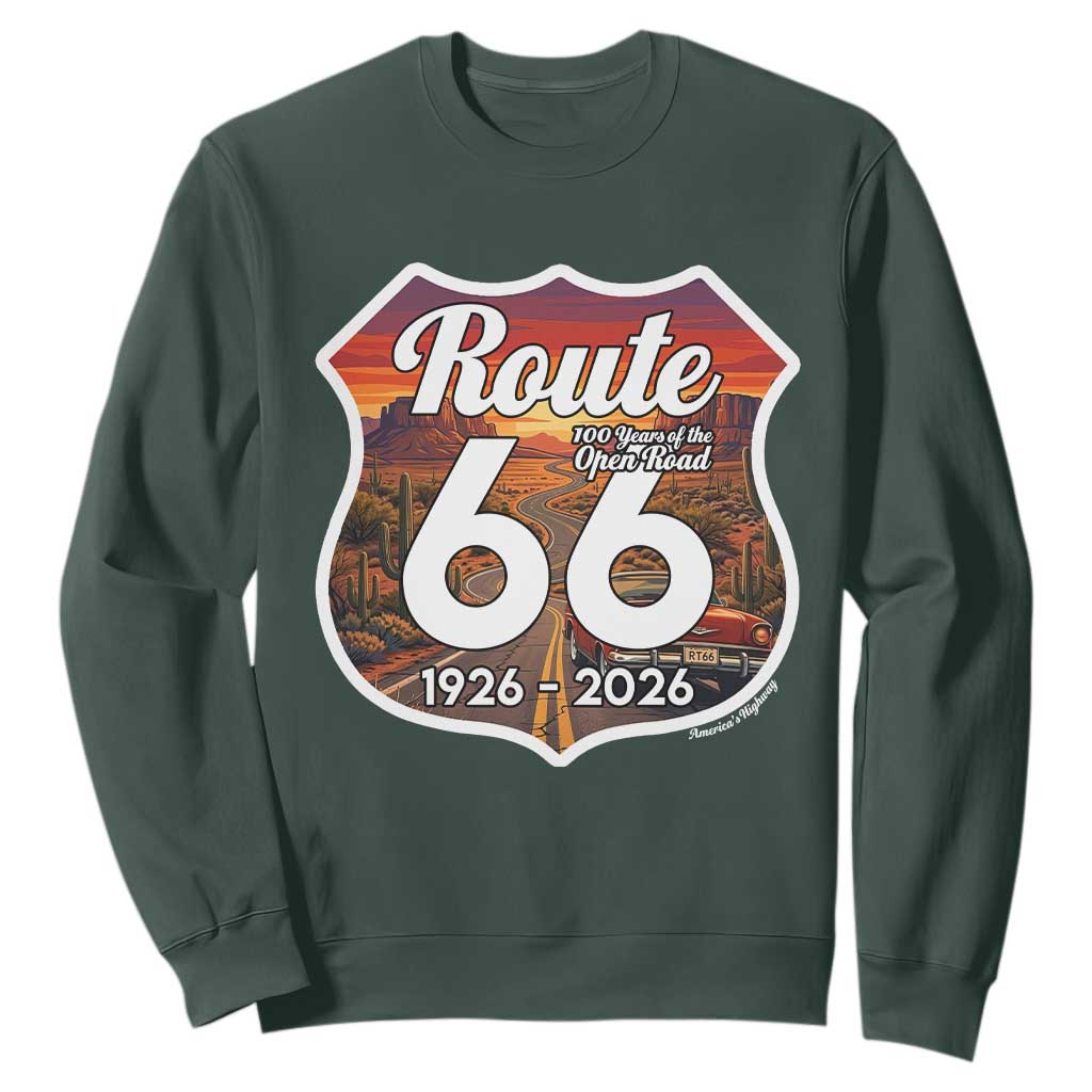Route Highway 66 Centennial Sweatshirt Vintage Distressed Americas Highway TS12 Dark Forest Green Print Your Wear