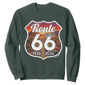 Route Highway 66 Centennial Sweatshirt Vintage Distressed Americas Highway TS12 Dark Forest Green Print Your Wear