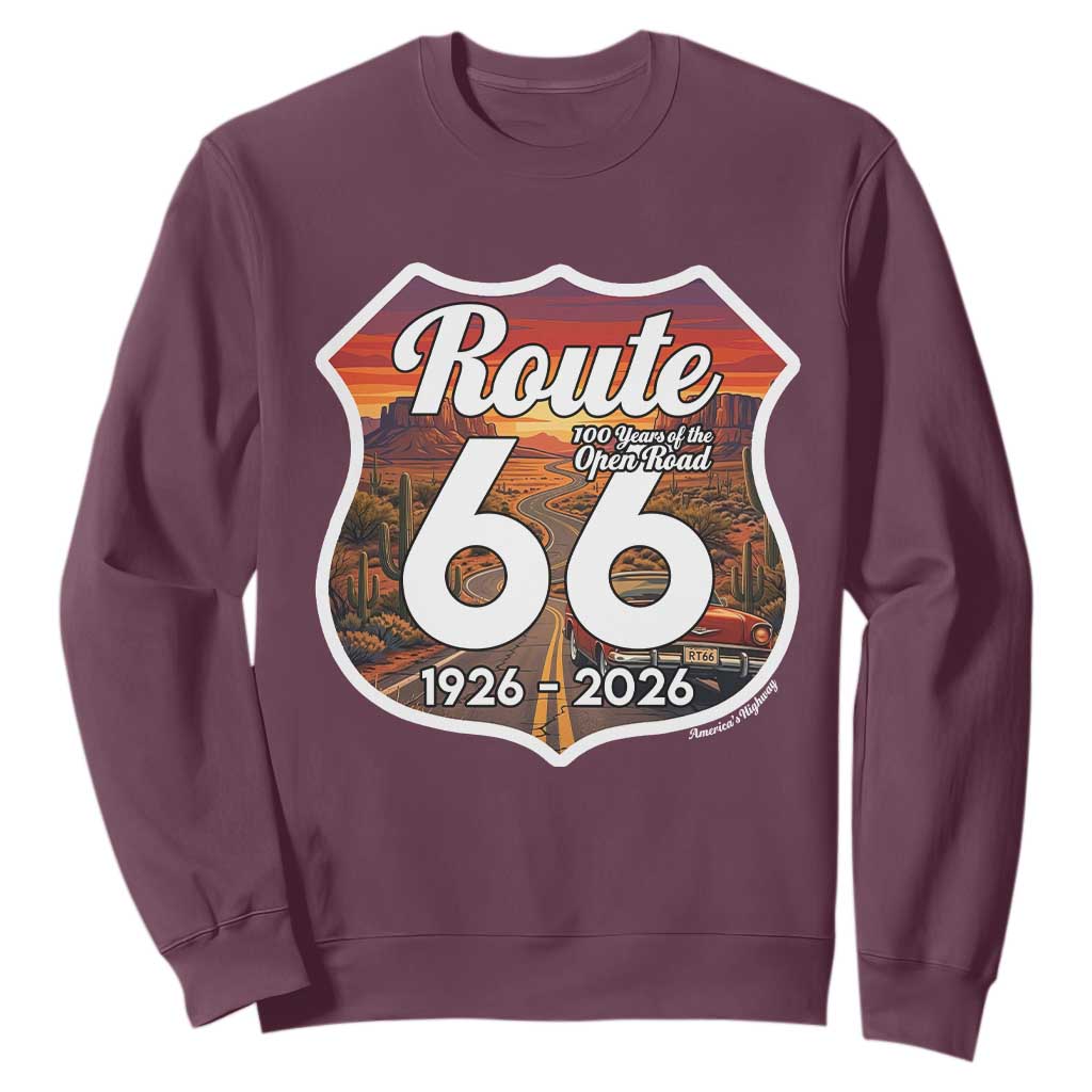 Route Highway 66 Centennial Sweatshirt Vintage Distressed Americas Highway TS12 Maroon Print Your Wear