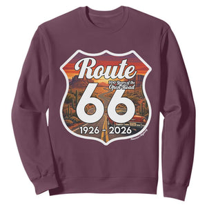Route Highway 66 Centennial Sweatshirt Vintage Distressed Americas Highway TS12 Maroon Print Your Wear