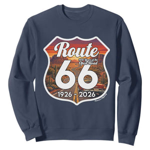 Route Highway 66 Centennial Sweatshirt Vintage Distressed Americas Highway TS12 Navy Print Your Wear