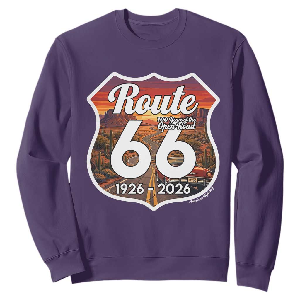 Route Highway 66 Centennial Sweatshirt Vintage Distressed Americas Highway TS12 Purple Print Your Wear