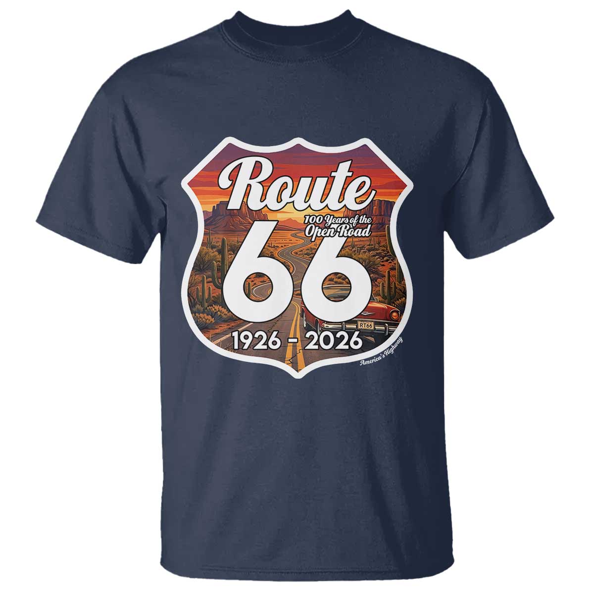 Route Highway 66 Centennial T Shirt Vintage Distressed Americas Highway TS12 Navy Print Your Wear