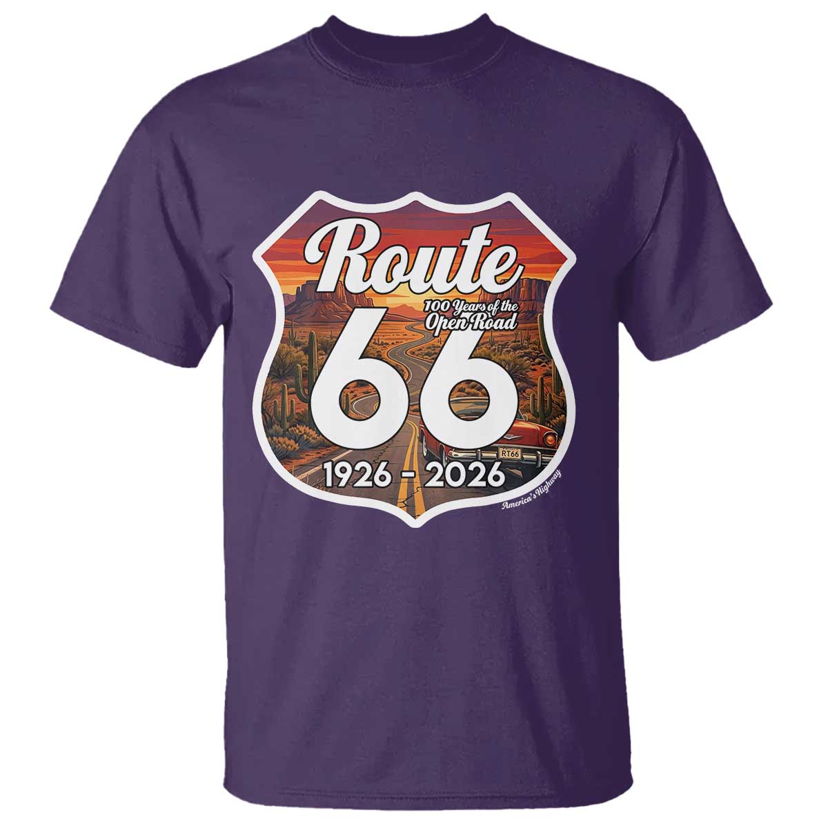 Route Highway 66 Centennial T Shirt Vintage Distressed Americas Highway TS12 Purple Print Your Wear