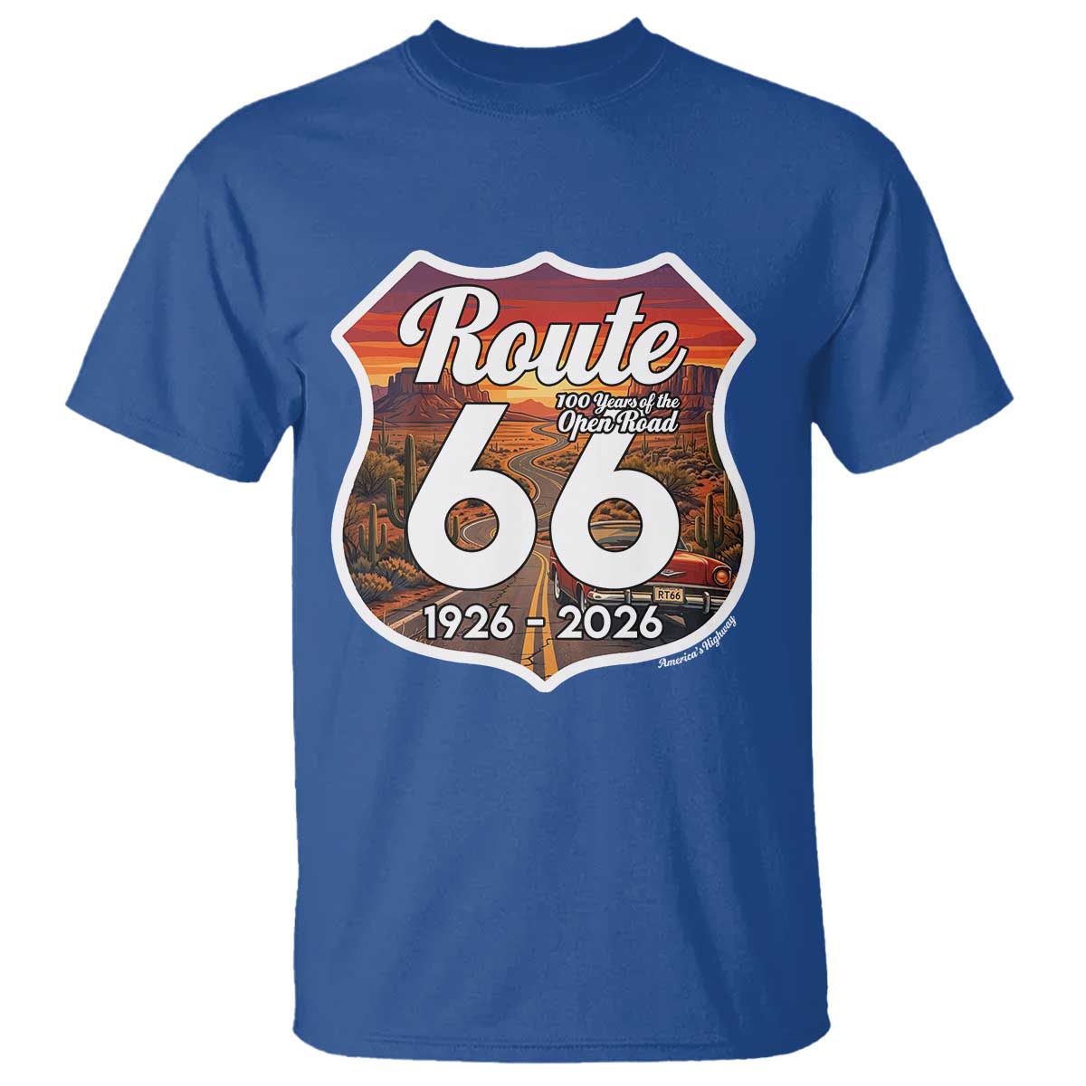 Route Highway 66 Centennial T Shirt Vintage Distressed Americas Highway TS12 Royal Blue Print Your Wear