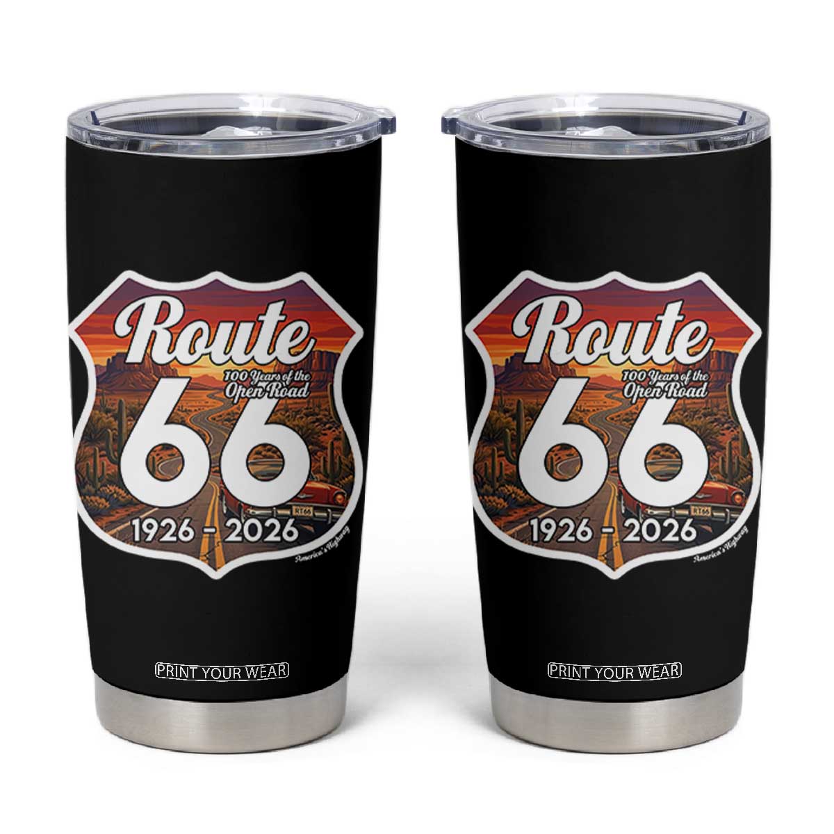 Route Highway 66 Centennial Tumbler Cup Vintage Distressed Americas Highway TS12 Black Print Your Wear