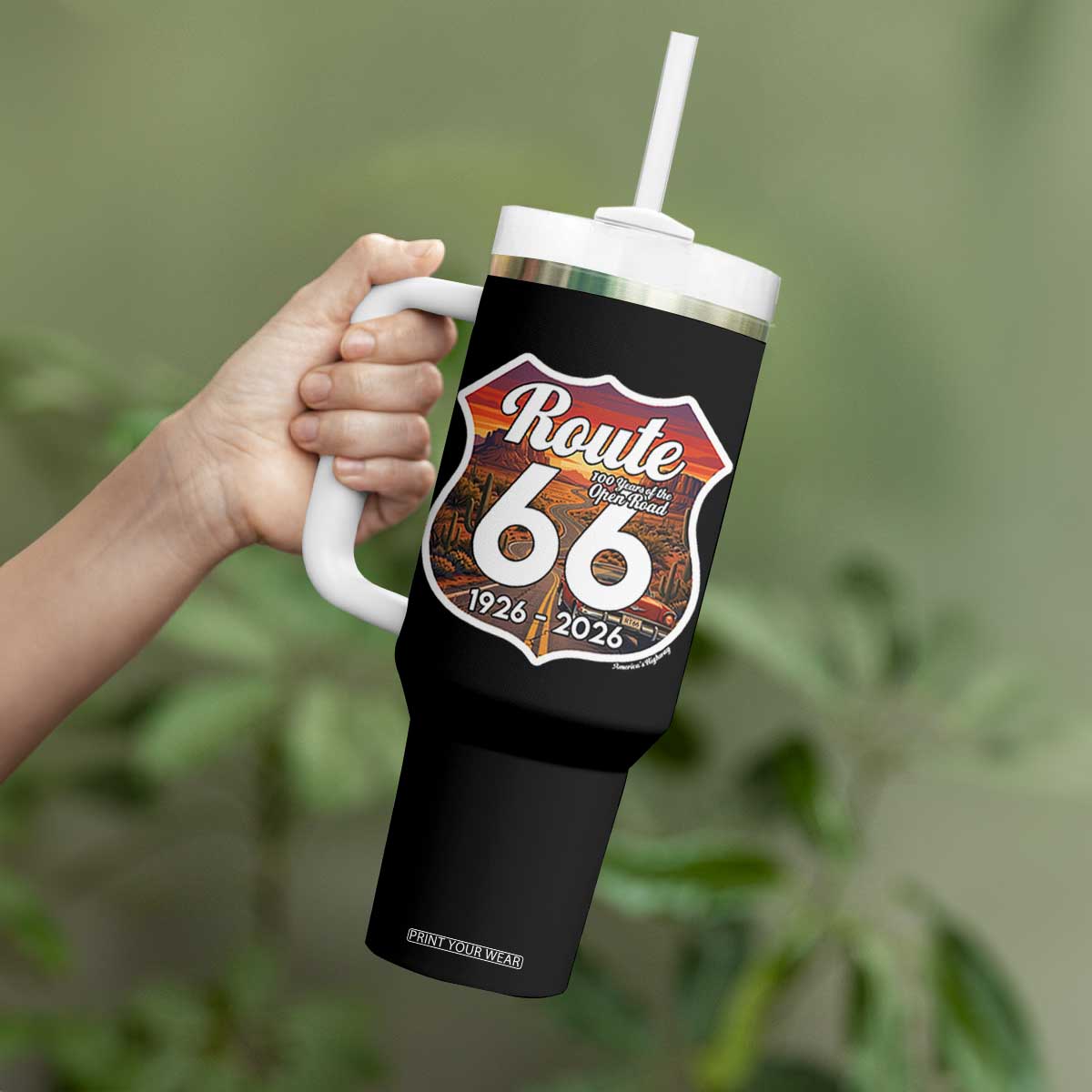 Route Highway 66 Centennial Tumbler With Handle Vintage Distressed Americas Highway TS12 Print Your Wear