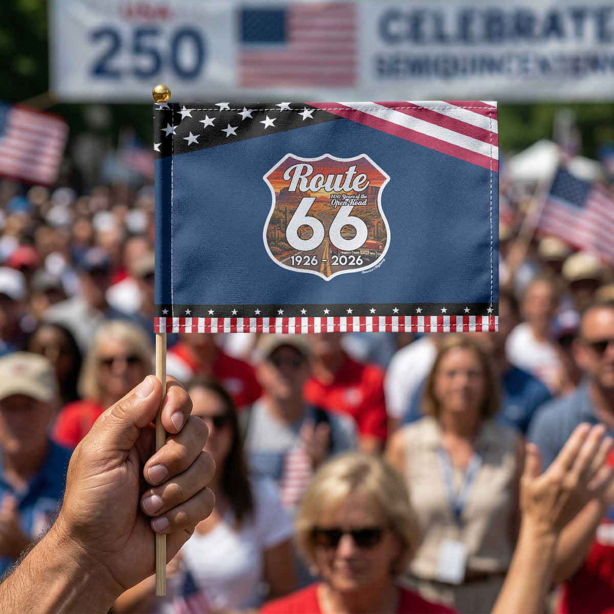 Route Highway 66 Centennial Patriotic Handheld Flag Vintage Distressed Americas Highway TS12 Classic 8.2