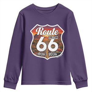 Route Highway 66 Centennial Youth Sweatshirt Vintage Distressed Americas Highway TS12 Purple Print Your Wear