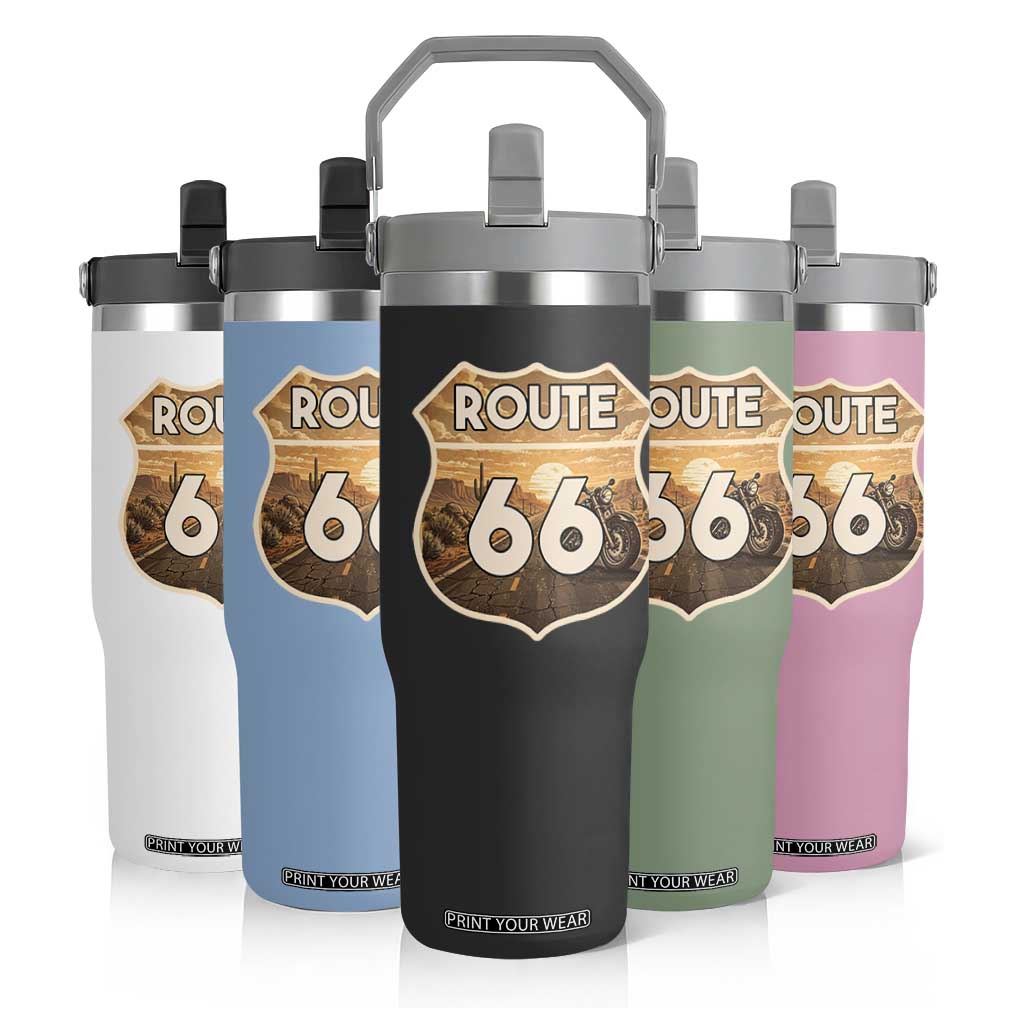 Vintage Motorcycle Road Trip Route Highway 66 Flip Straw Tumbler Open Road Adventure TS12 Print Your Wear