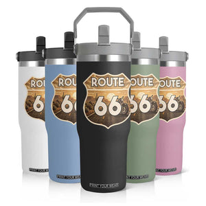 Vintage Motorcycle Road Trip Route Highway 66 Flip Straw Tumbler Open Road Adventure TS12 Print Your Wear