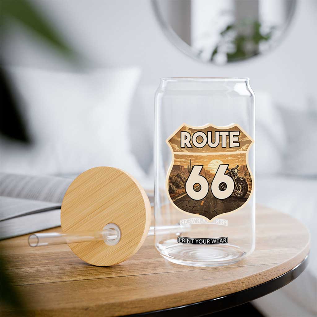 Vintage Motorcycle Road Trip Route Highway 66 Glass Can Open Road Adventure TS12 Print Your Wear