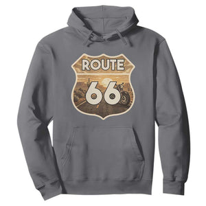 Vintage Motorcycle Road Trip Route Highway 66 Hoodie Open Road Adventure TS12 Charcoal Print Your Wear