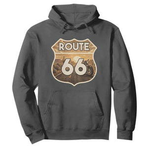 Vintage Motorcycle Road Trip Route Highway 66 Hoodie Open Road Adventure TS12 Dark Heather Print Your Wear