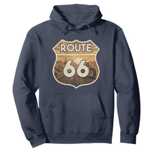 Vintage Motorcycle Road Trip Route Highway 66 Hoodie Open Road Adventure TS12 Navy Print Your Wear