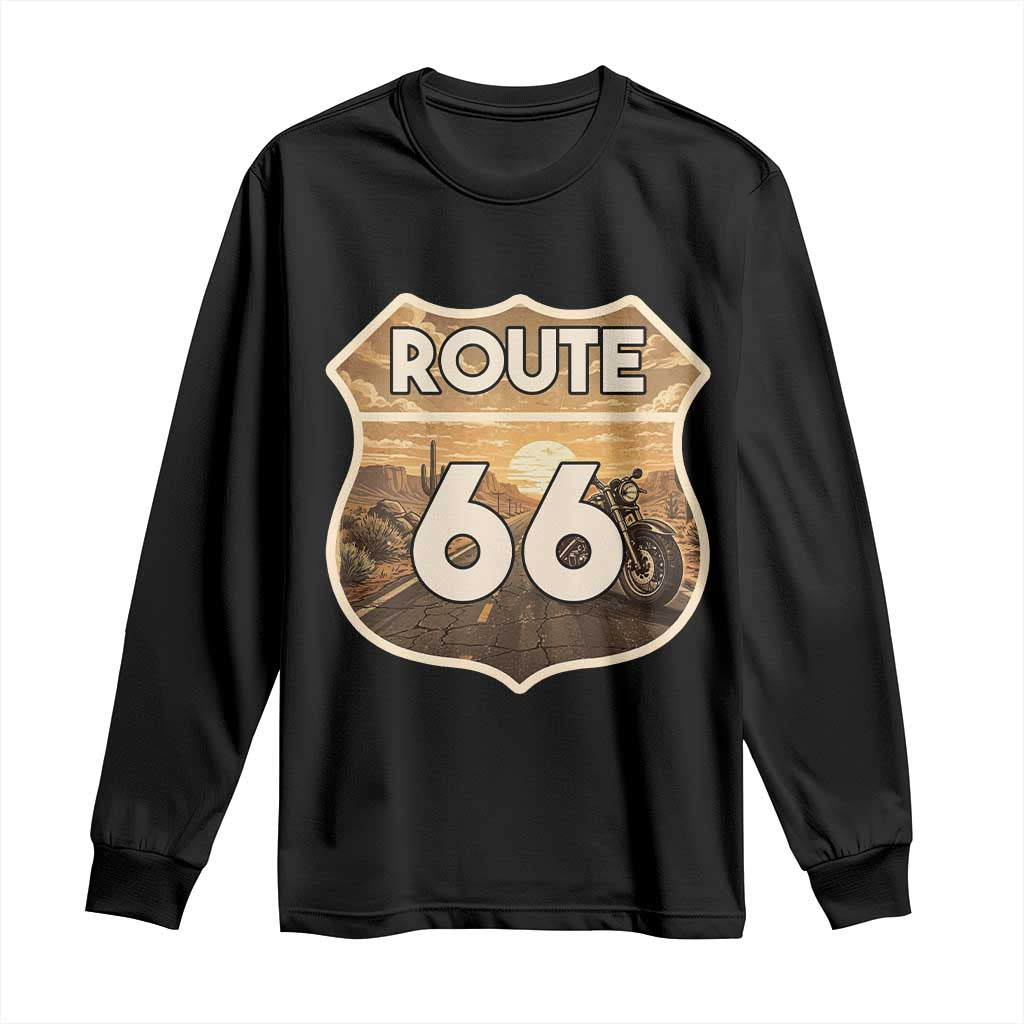 Vintage Motorcycle Road Trip Route Highway 66 Long Sleeve Shirt Open Road Adventure TS12 Black Print Your Wear