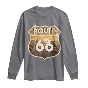 Vintage Motorcycle Road Trip Route Highway 66 Long Sleeve Shirt Open Road Adventure TS12 Charcoal Print Your Wear