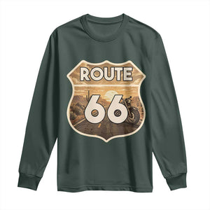 Vintage Motorcycle Road Trip Route Highway 66 Long Sleeve Shirt Open Road Adventure TS12 Dark Forest Green Print Your Wear
