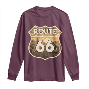 Vintage Motorcycle Road Trip Route Highway 66 Long Sleeve Shirt Open Road Adventure TS12 Maroon Print Your Wear
