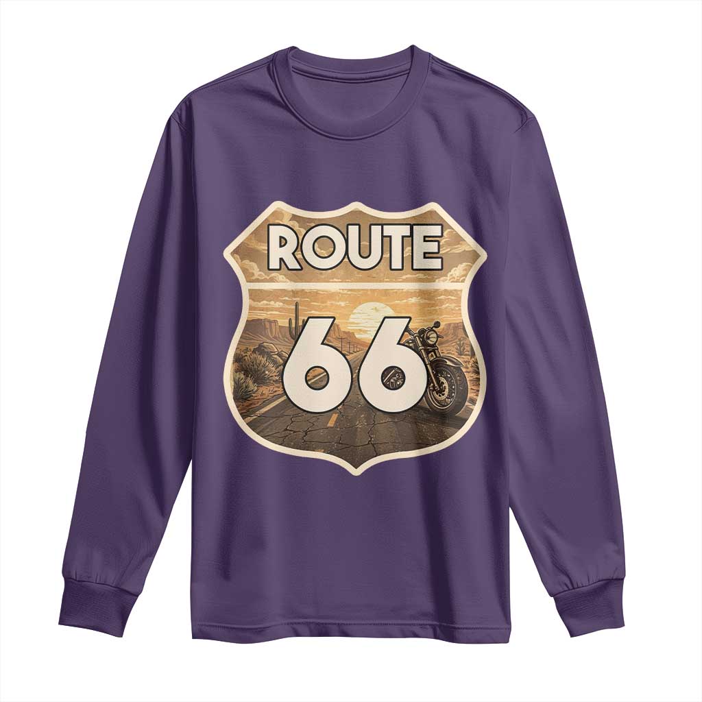 Vintage Motorcycle Road Trip Route Highway 66 Long Sleeve Shirt Open Road Adventure TS12 Purple Print Your Wear