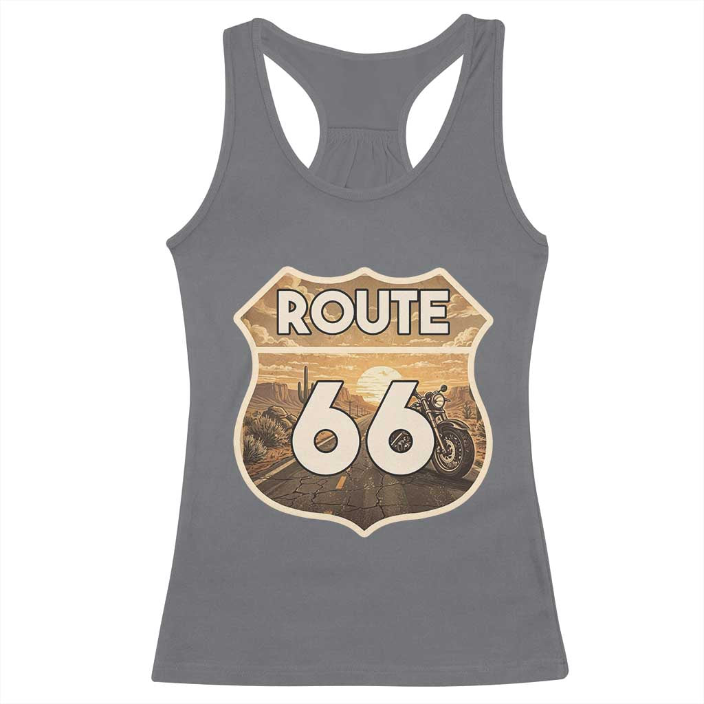 Vintage Motorcycle Road Trip Route Highway 66 Racerback Tank Top Open Road Adventure TS12 Charcoal Print Your Wear