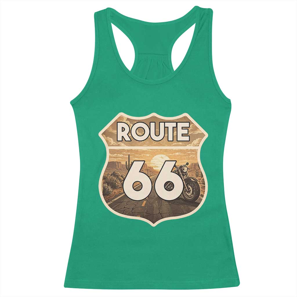 Vintage Motorcycle Road Trip Route Highway 66 Racerback Tank Top Open Road Adventure TS12 Irish Green Print Your Wear