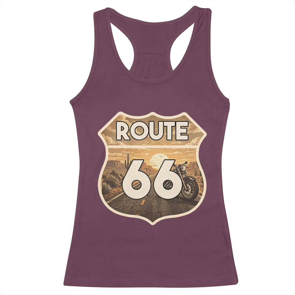 Vintage Motorcycle Road Trip Route Highway 66 Racerback Tank Top Open Road Adventure TS12 Maroon Print Your Wear