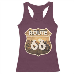 Vintage Motorcycle Road Trip Route Highway 66 Racerback Tank Top Open Road Adventure TS12 Maroon Print Your Wear