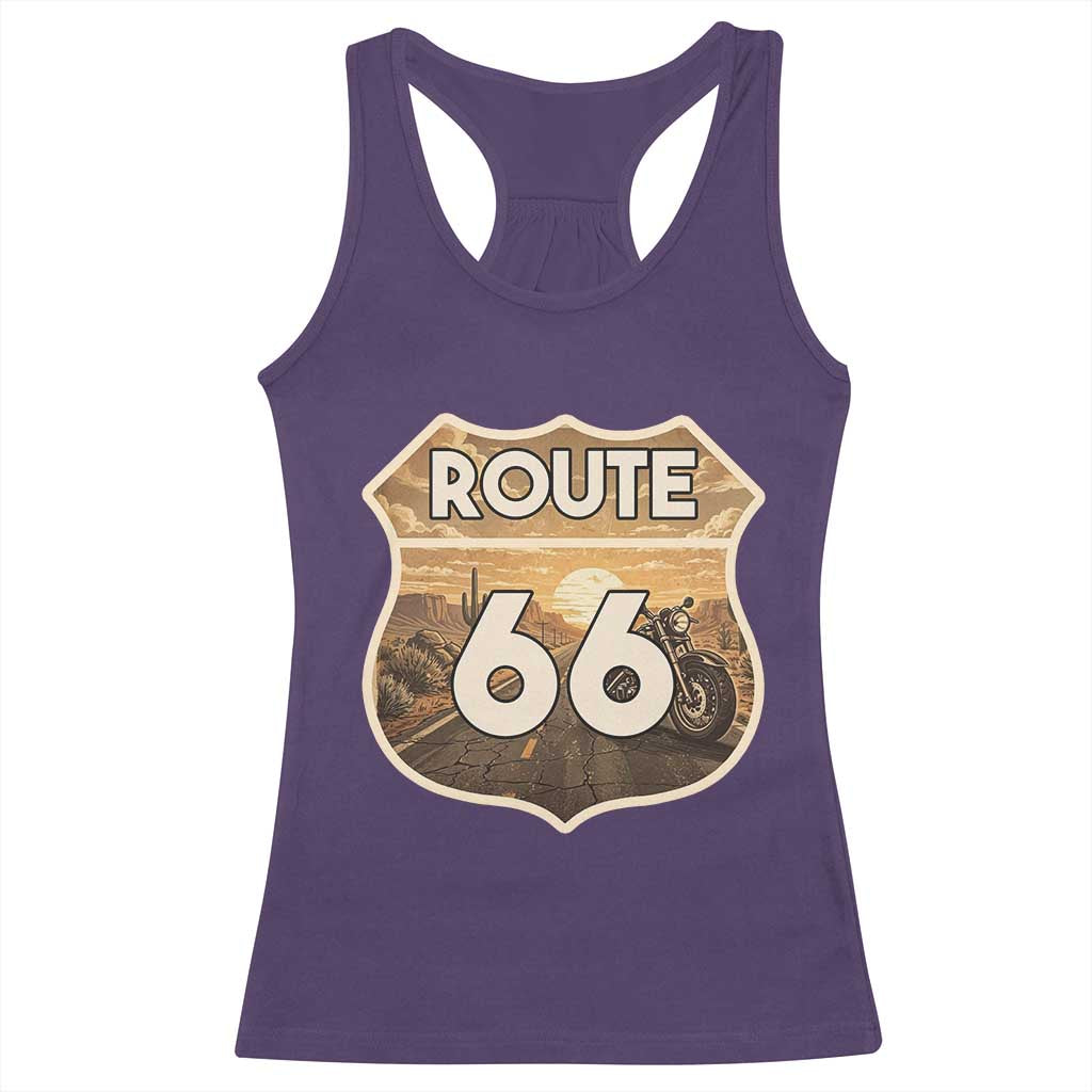 Vintage Motorcycle Road Trip Route Highway 66 Racerback Tank Top Open Road Adventure TS12 Purple Print Your Wear